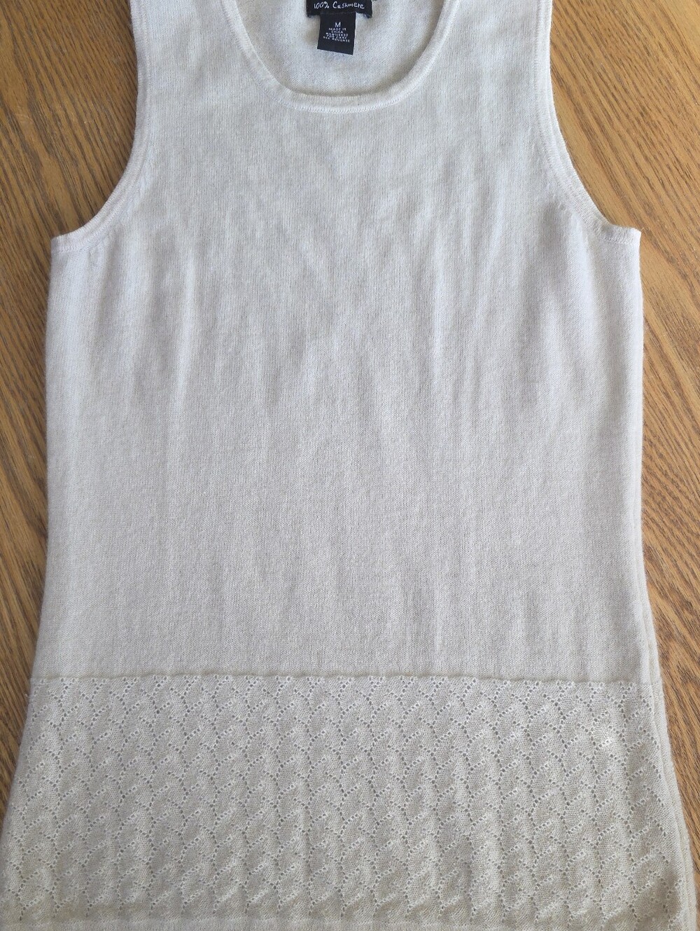 Red Moon 100% Cashmere Sleeveless Sweater Top Medium Ivory Beige Knit